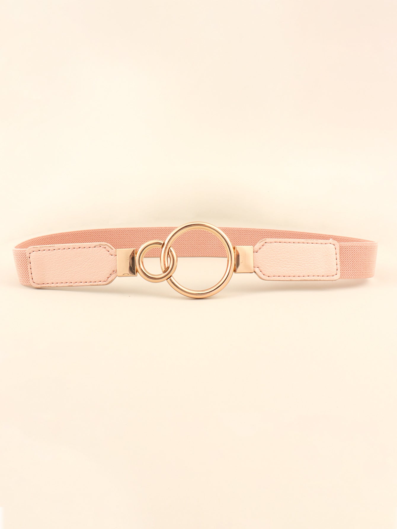 Double Ring Buckle Elastic PU Belt Peach One Size