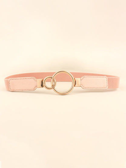 Double Ring Buckle Elastic PU Belt Peach One Size