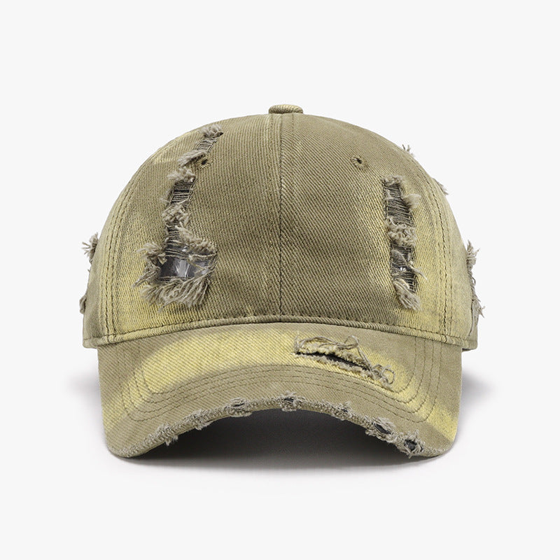 Distressed Adjustable Cotton Baseball Cap Yellow-Green One Size