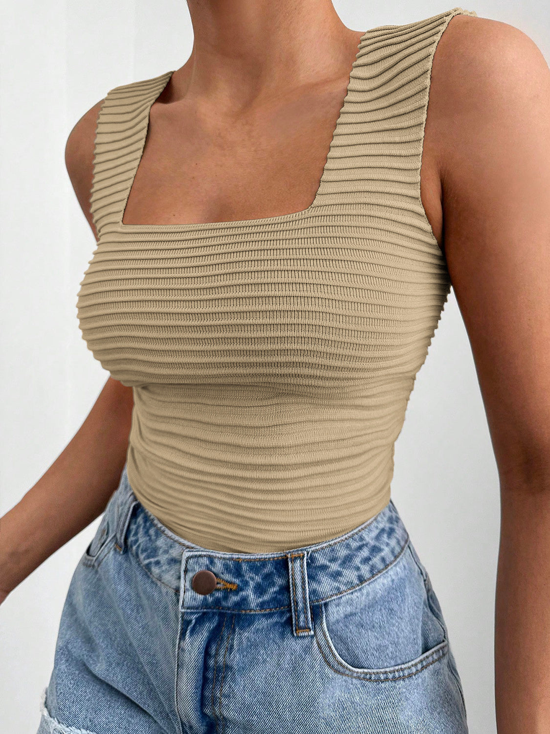 Square Neck Wide Strap Tank - Thandynie