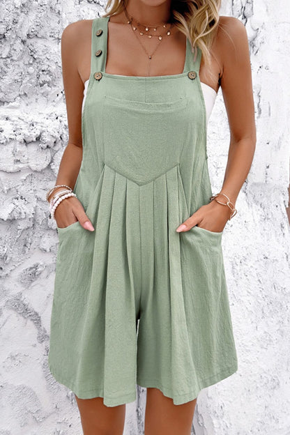 Square Neck Wide Strap Overalls Sage