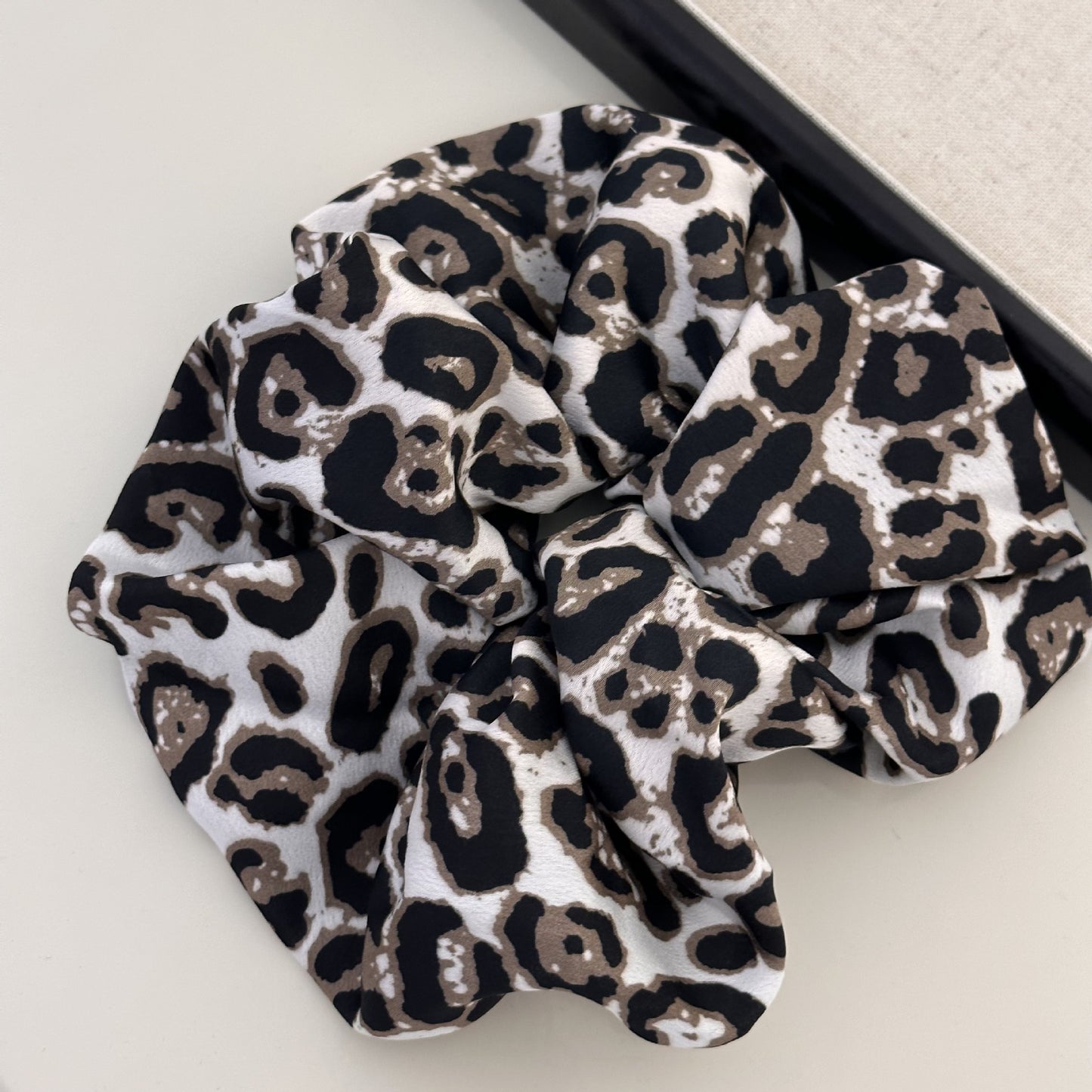 Leopard Elastic Hair Scrunchy White One Size