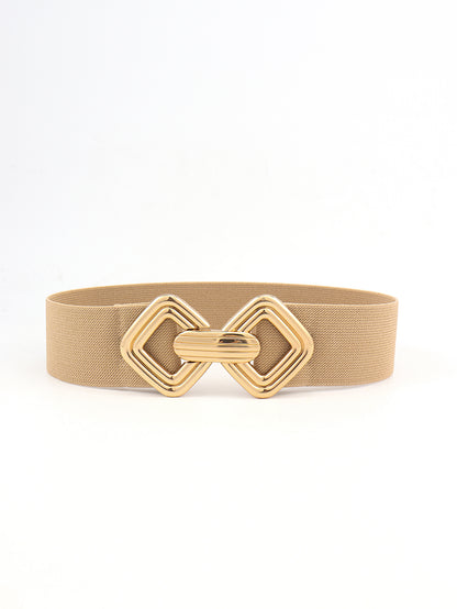 Geometric Buckle Elastic Wide Belt Khaki One Size