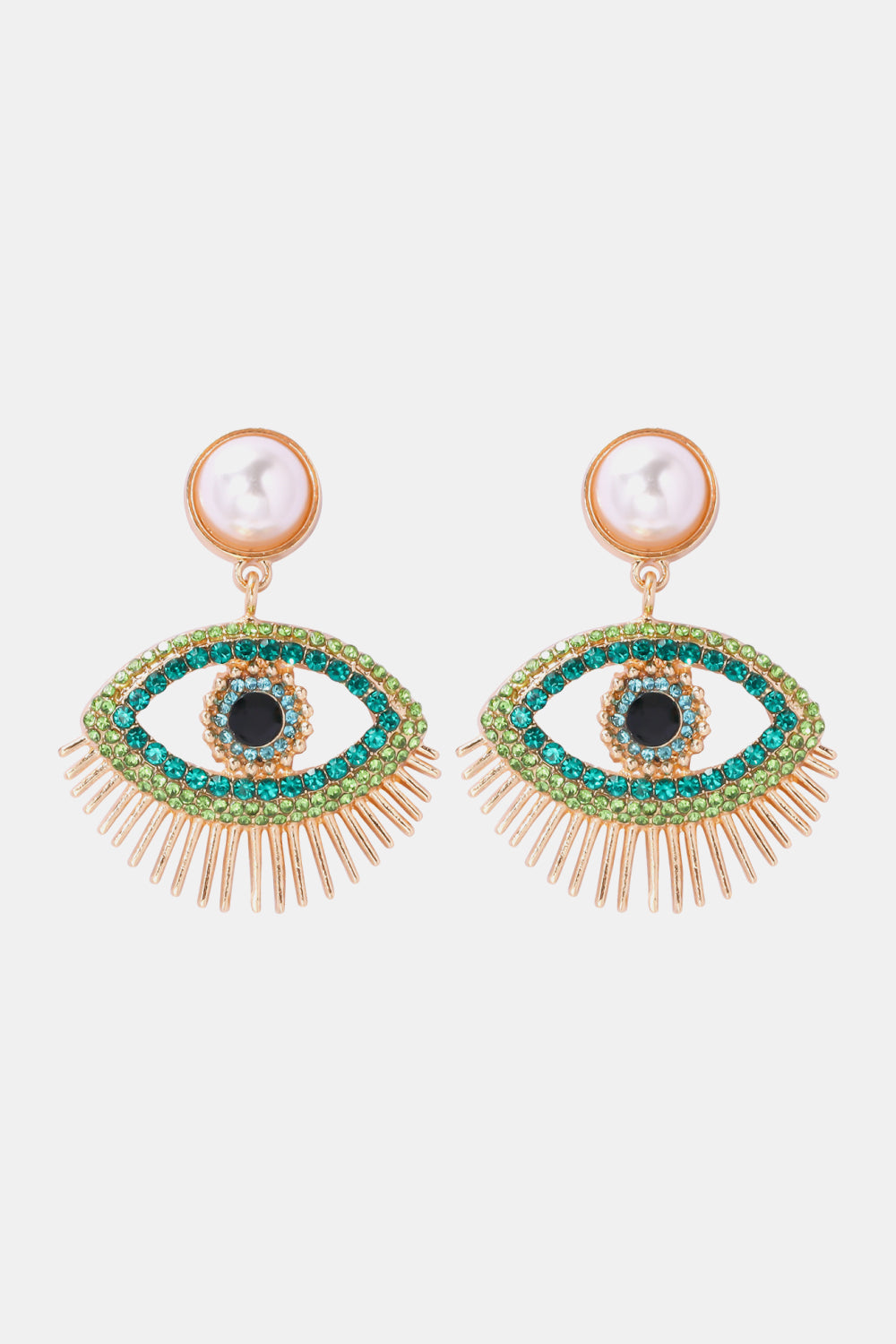 Evil Eye Shape Rhinestone Zinc Alloy Synthetic Dangle Earrings Light Green One Size