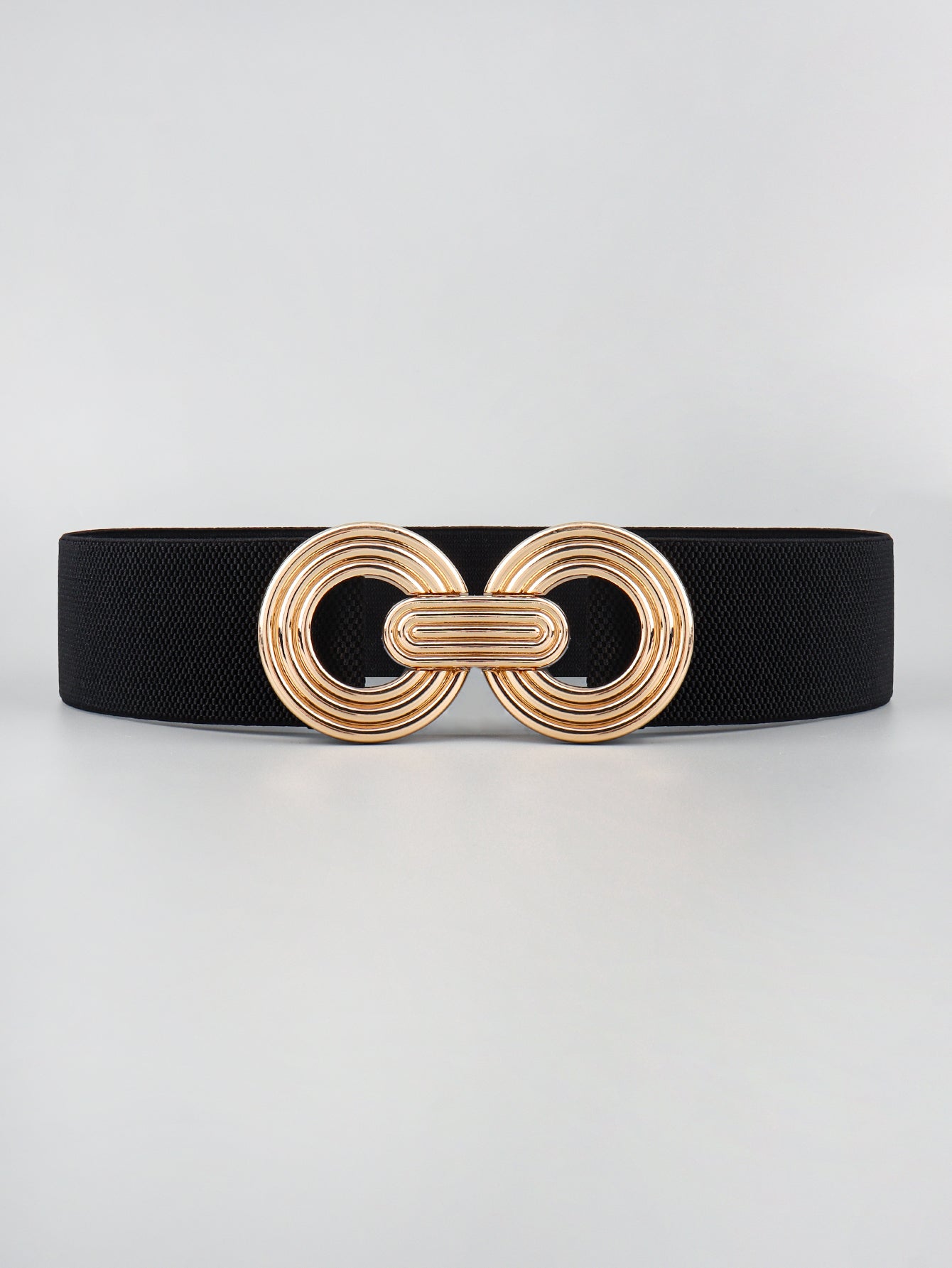 Geometric Buckle Elastic Wide Belt Black One Size