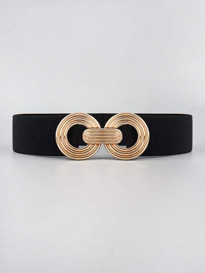 Geometric Buckle Elastic Wide Belt Black One Size