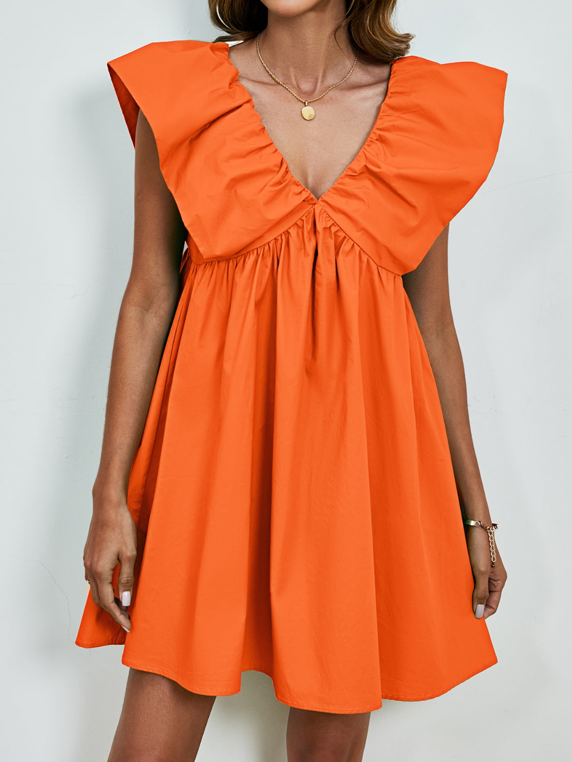 V-Neck Cap Sleeve Mini Dress Tangerine