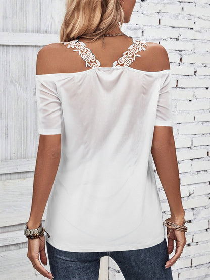 Full Size Lace Detail Short Sleeve T-Shirt