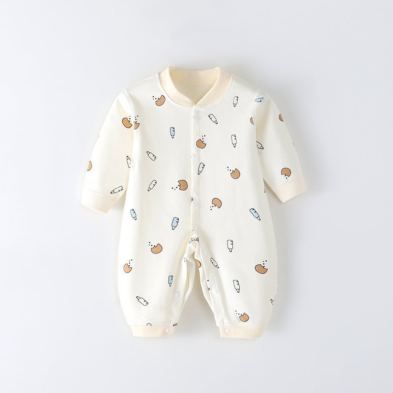 Combed Cotton Printed Newborn Clothes Boneless Jumpsuit Yellow Small Bottle