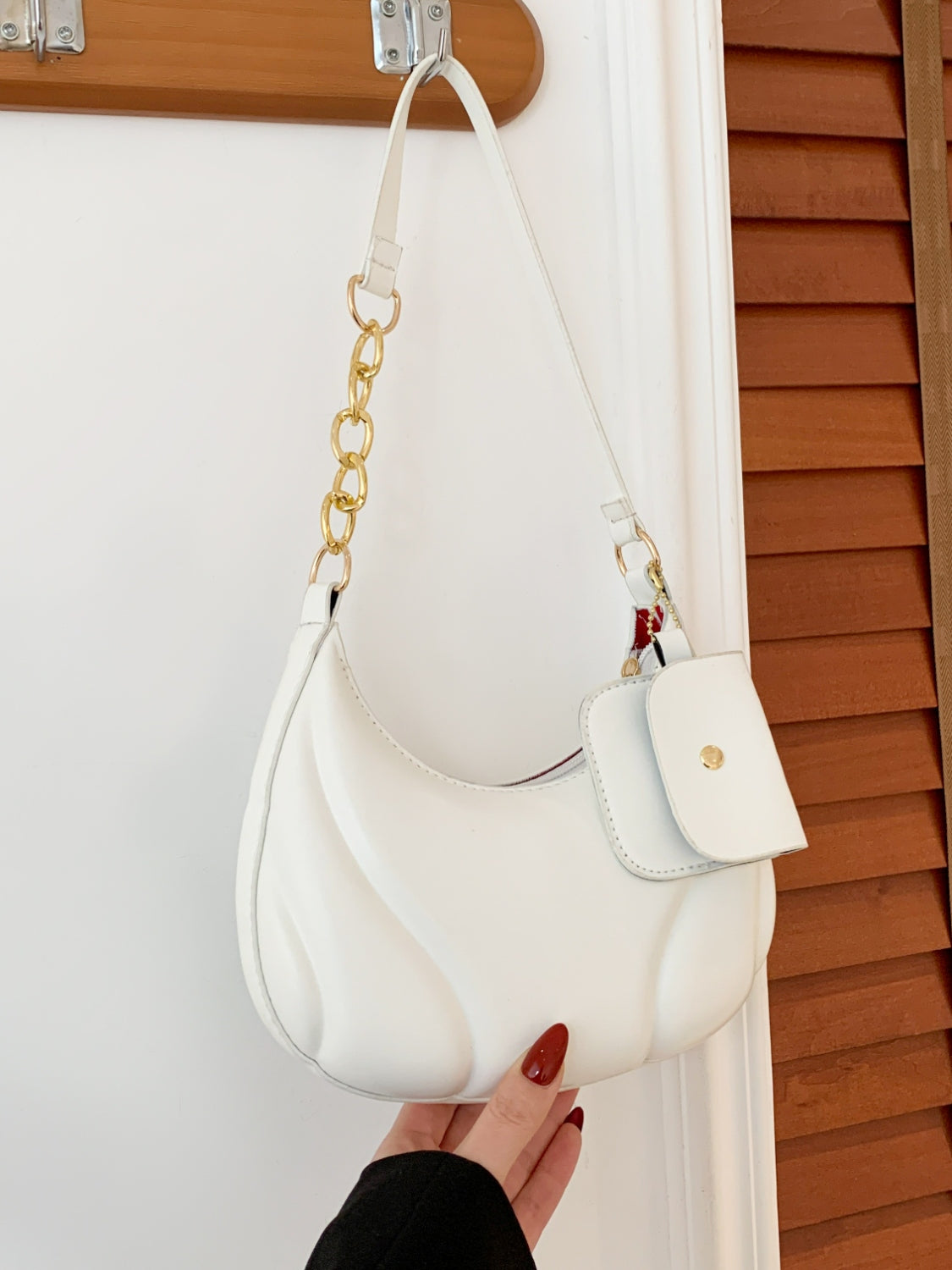 PU Leather Shoulder Bag with EarPods Bag White One Size