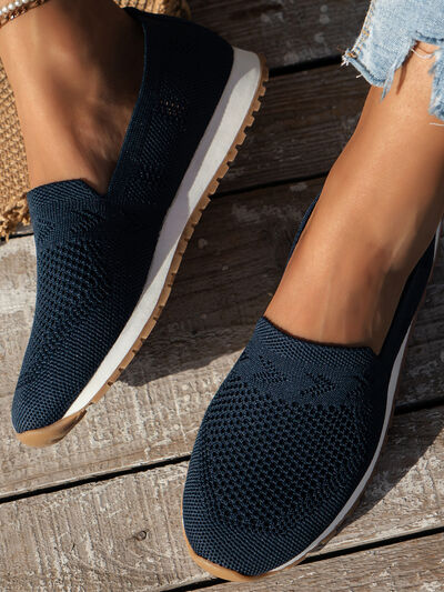 Mesh Round Toe Flat Slip-Ons Dark Navy