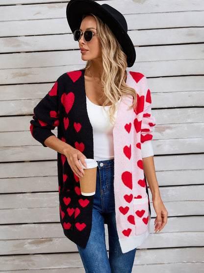 Angel Wings Heart Open Front Long Sleeve Cardigan Black