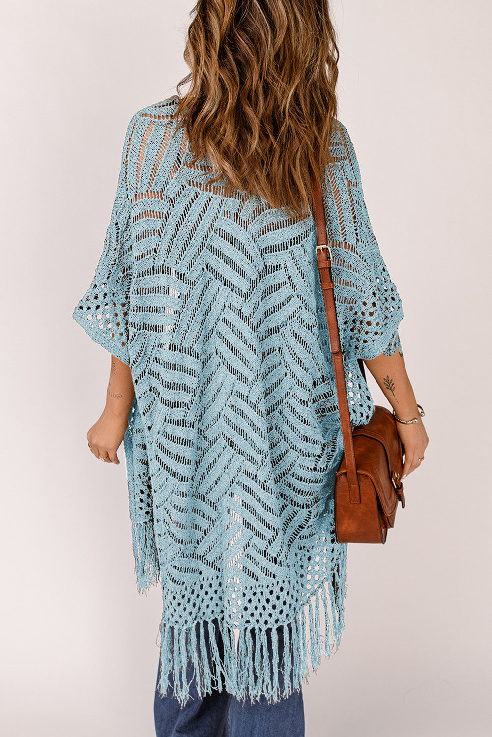 Openwork Open Front Cardigan with Fringes - Thandynie