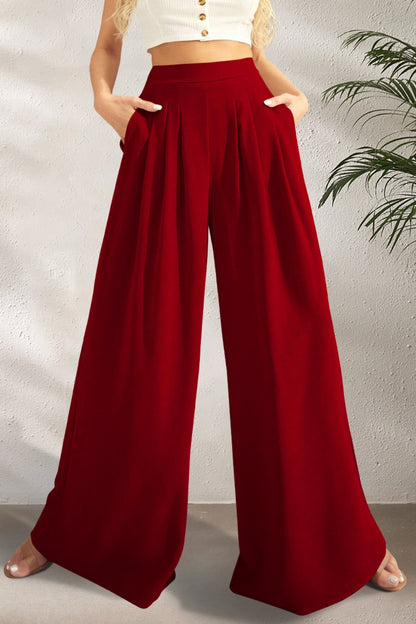 High Waist Wide Leg Pants Burgundy