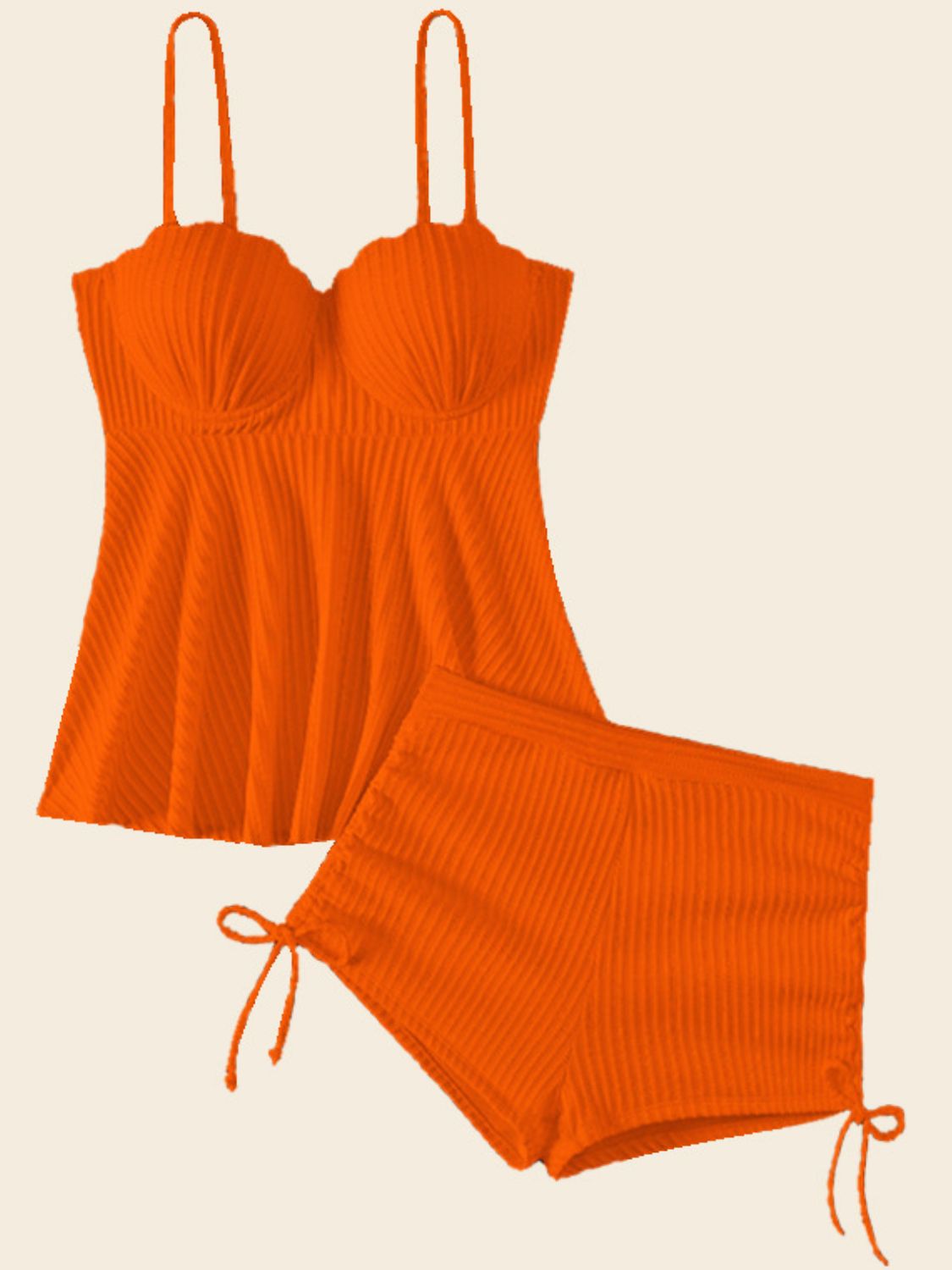 Textured Drawstring Spaghetti Strap Two-Piece Swim Set - Thandynie