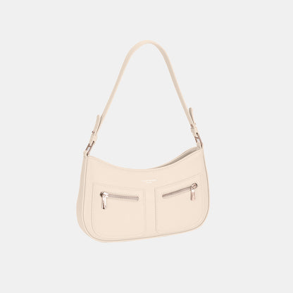 David Jones Front Double Zip Design PU Leather Shoulder Bag Creamy White One Size