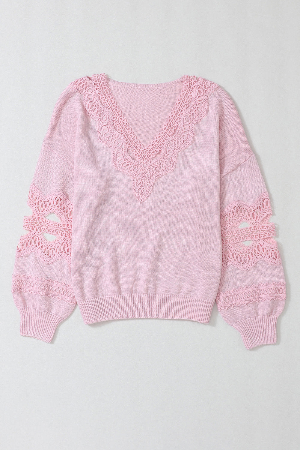 Openwork V-Neck Raglan Sleeve Sweater Carnation Pink