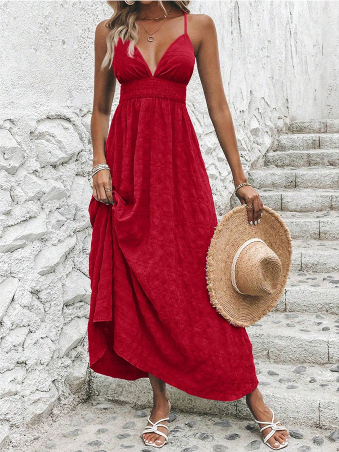 Crisscross V-Neck Maxi Cami Dress Scarlet