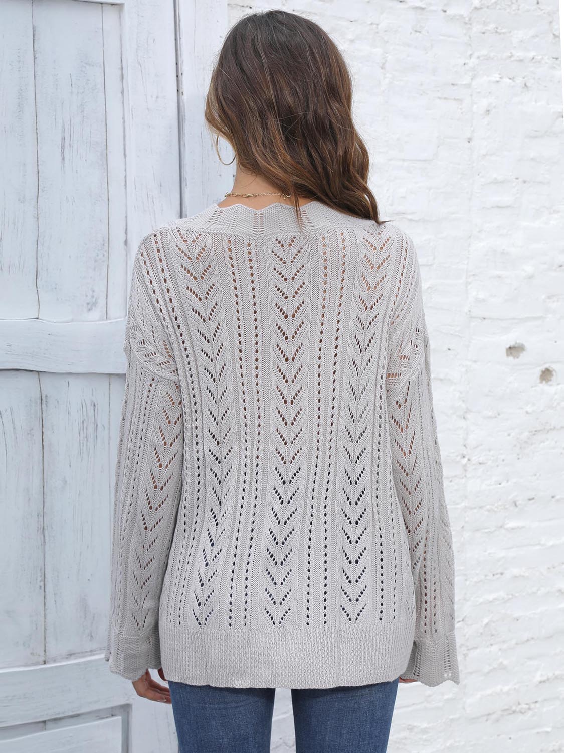 Openwork V-Neck Sweater