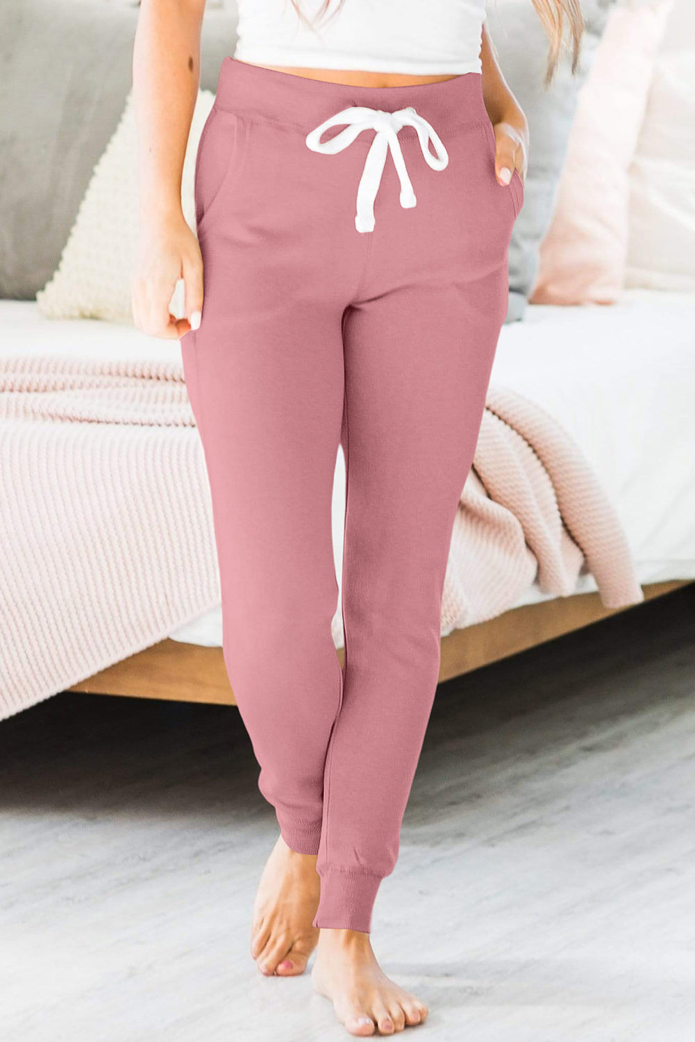 Drawstring Joggers with Pockets Dusty Pink