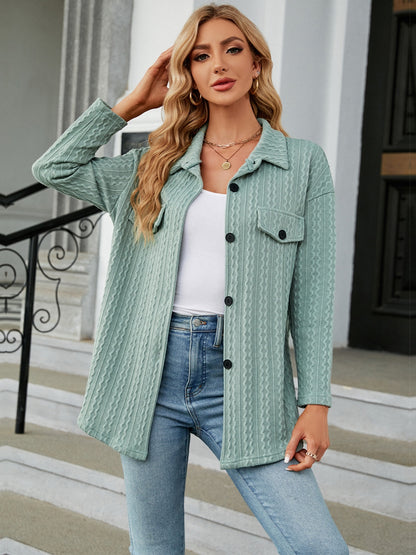 Textured Button Up Dropped Shoulder Shirt Sage