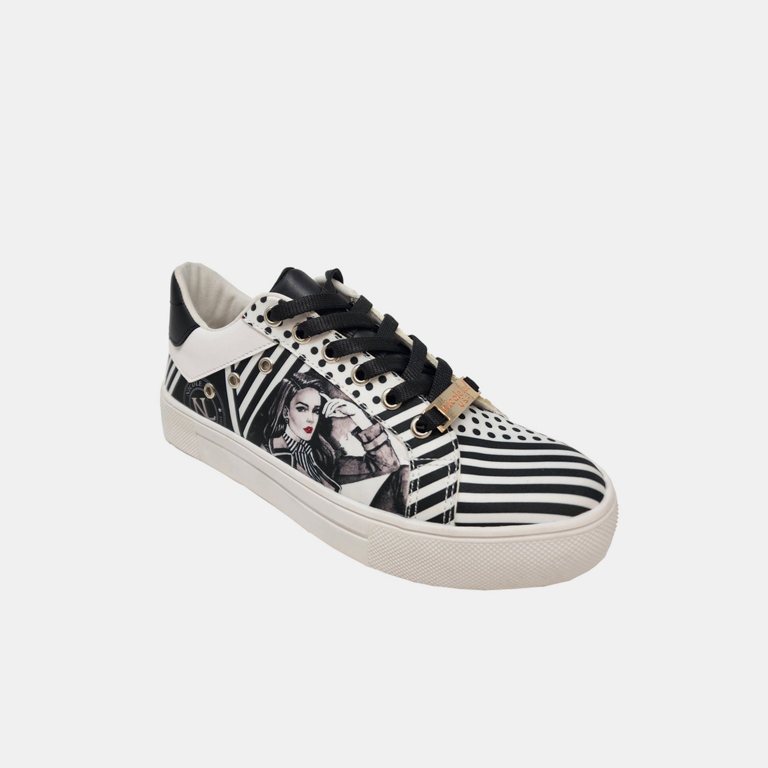 Nicole Lee USA Printed Vegan Leather Lace Up Sneaker Black