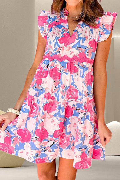 Ruffled Printed Cap Sleeve Mini Dress Floral