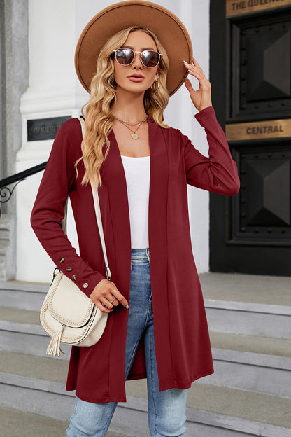 Open Front Long Sleeve Cardigan Wine