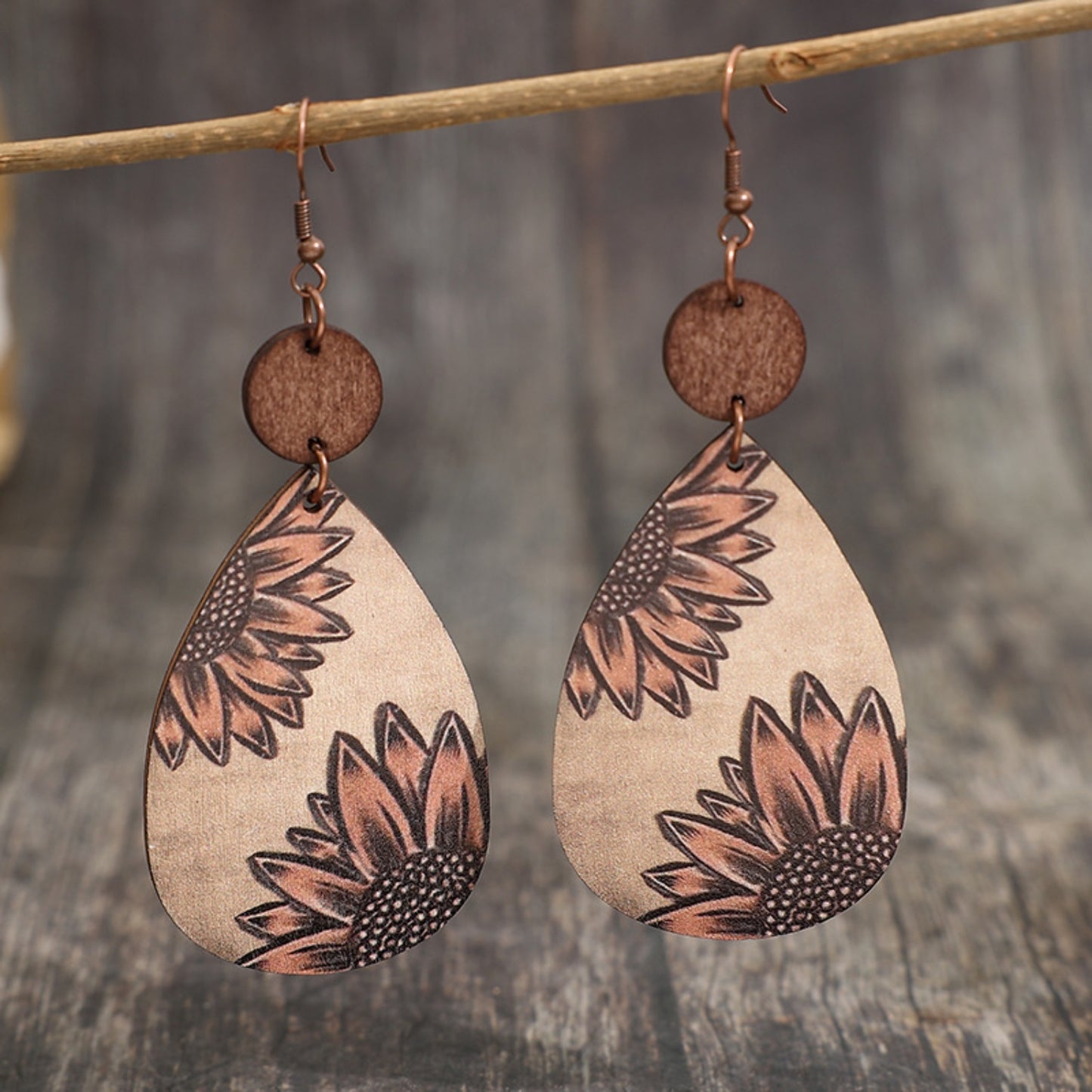 Wooden Iron Hook Dangle Earrings Style A One Size