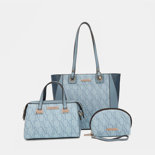Nicole Lee USA 3-Piece Letter Print Texture Handbag Set BLUE One Size