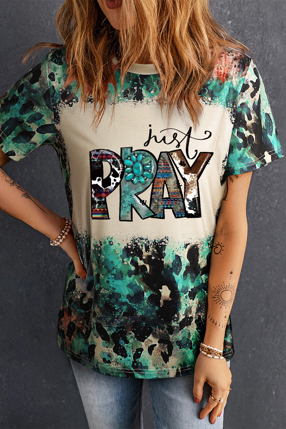 JUST PRAY Graphic Tee Shirt Teal