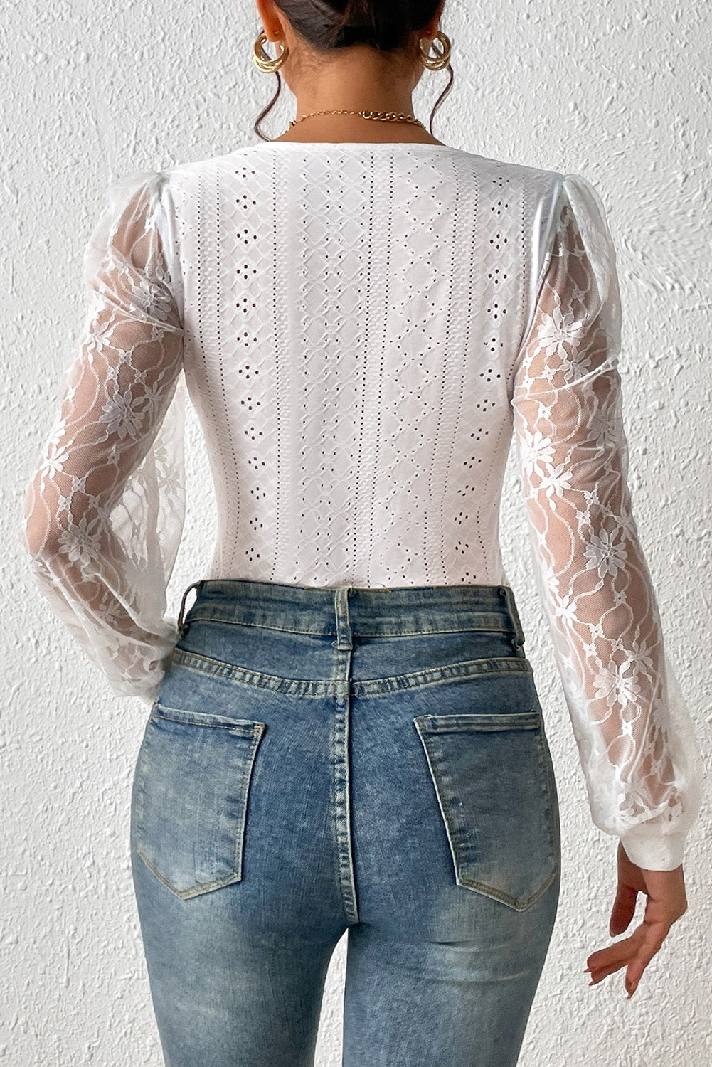 Eyelet Lace Detail Bodysuit - Thandynie