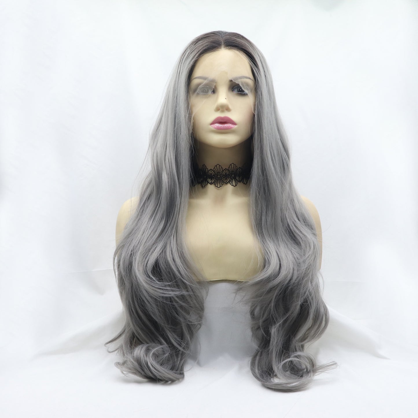 13*3" Lace Front Wigs Synthetic Long Wavy 24" 130% Density Grey One Size