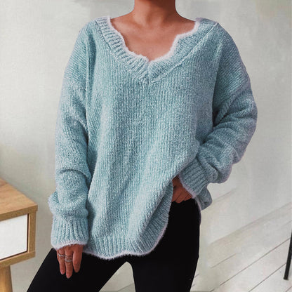 V-Neck Drop Shoulder Long Sleeve Sweater Teal