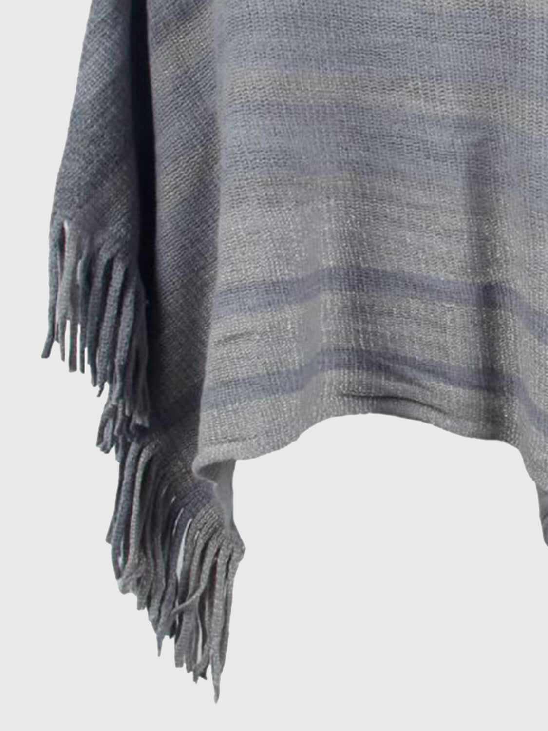 Striped Boat Neck Poncho with Fringes - Thandynie