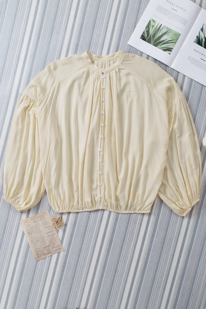 Button Up Balloon Sleeve Shirt Light Yellow