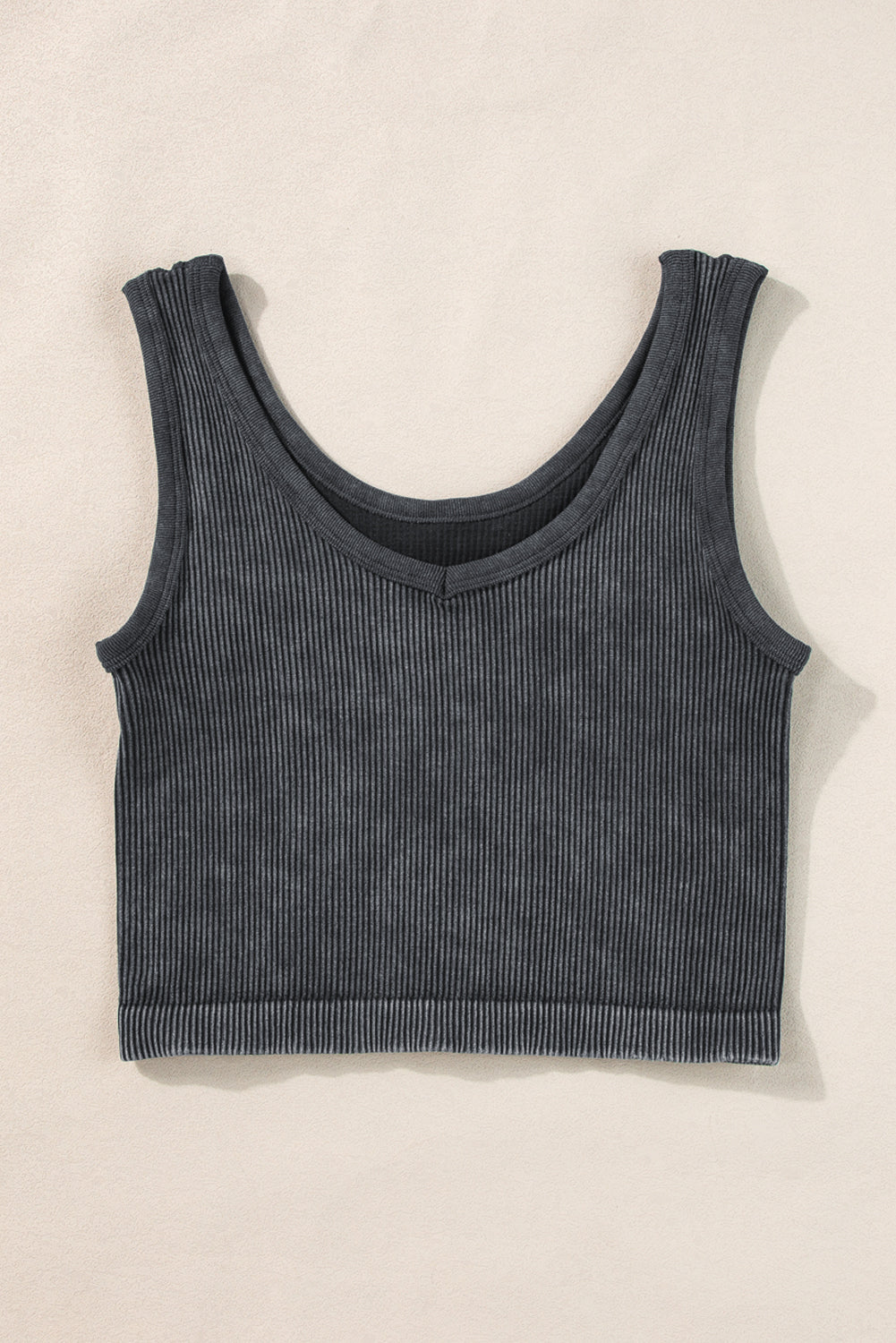 Black Ribbed Seamless Cropped Tank Top Black 90%Polyamide+10%Elastane