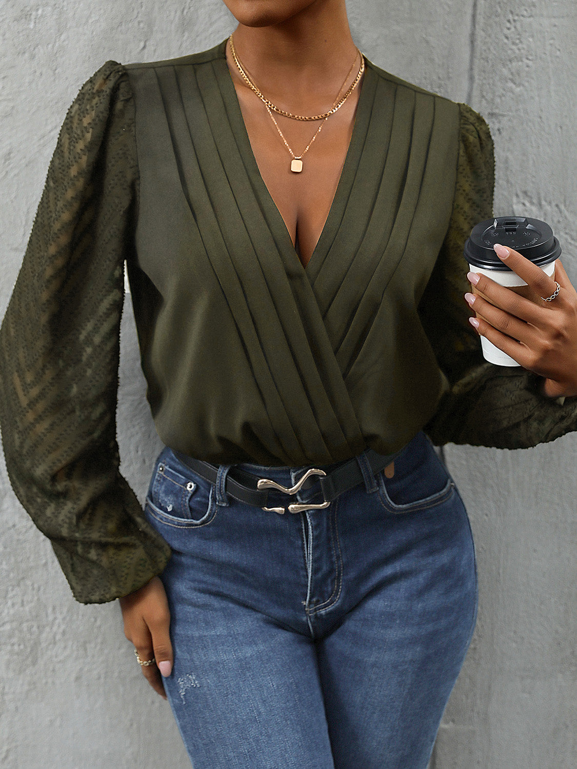 Ruched Surplice Long Sleeve Bodysuit - Thandynie