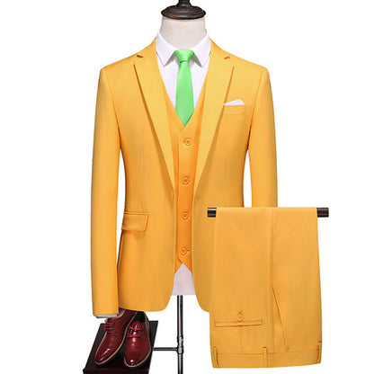 Men's Three-Piece Solid Color Suit for Evening Events, Banquets, or Weddings. Orange