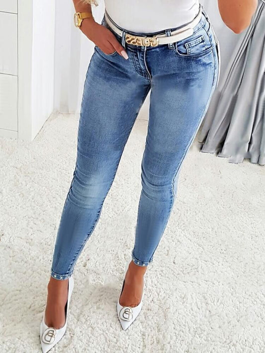 Rhinestone Skinny Jeans with Pockets - Thandynie