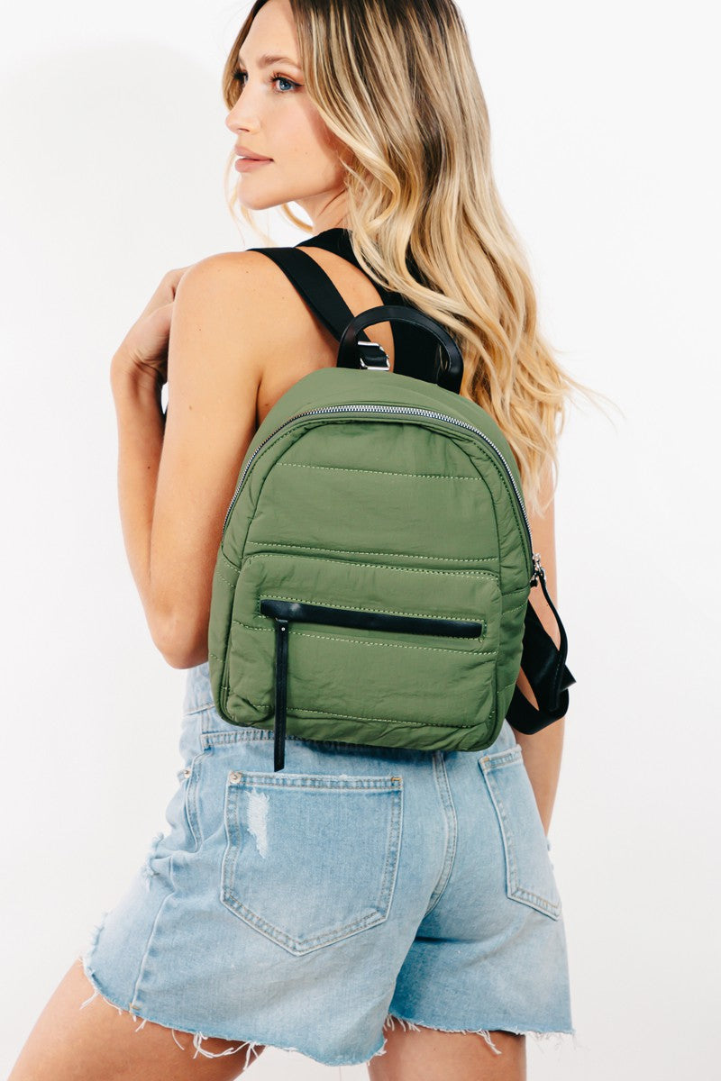 Fame Adjustable Strap Nylon Backpack Bag Olive One Size