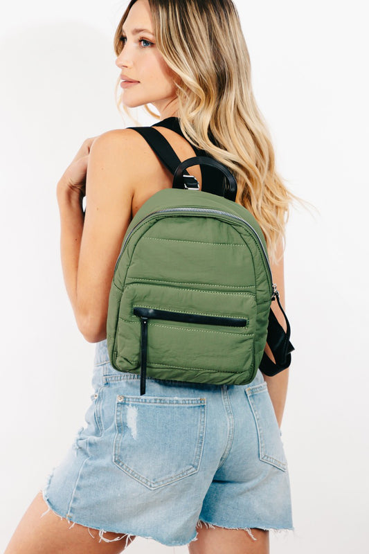 Fame Adjustable Strap Nylon Backpack Bag Olive One Size