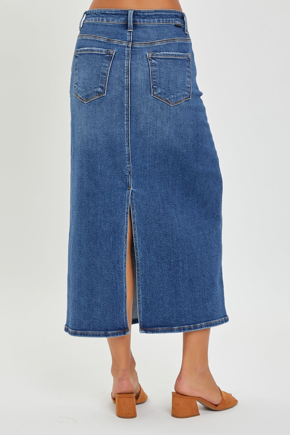 RISEN High Rise Back Slit Denim Skirt - Thandynie