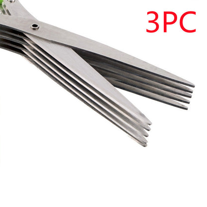 Multifunctional Multi-layer Green Onion Scissors Stainless Steel Onion Cutting Knife Herb Seaweed Spice Scissors Kitchen Scissor Kitchen Gadgets Green 3PC 5Layers