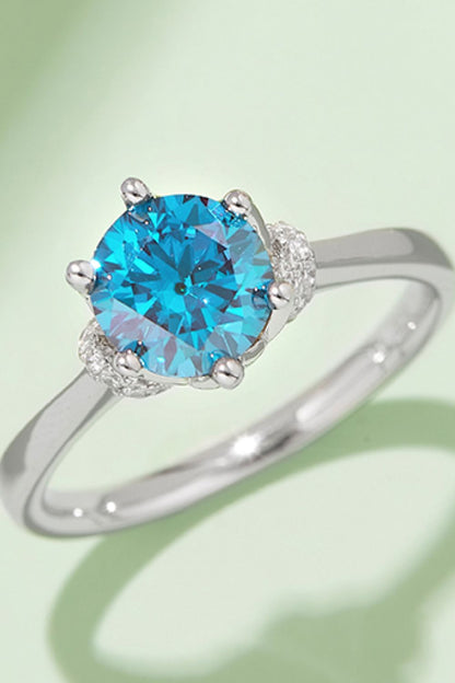 1 Carat Moissanite Contrast 925 Sterling Silver Ring Sky Blue