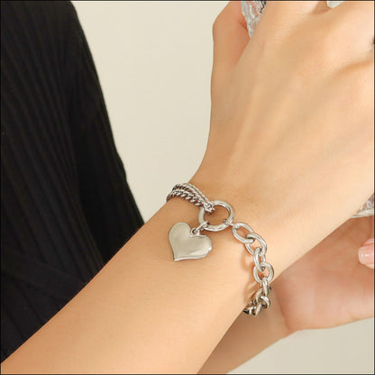 Half Chunky Chain Titanium Steel Bracelet Silver One Size