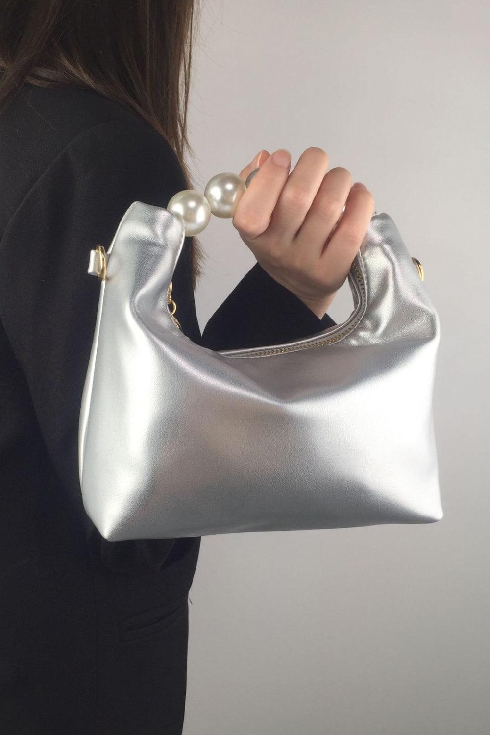 Adored PU Leather Pearl Handbag Silver One Size