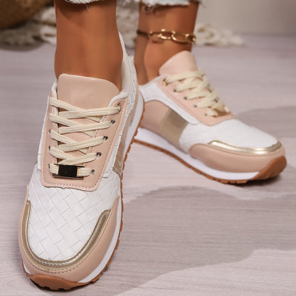 Lace-Up PU Leather Sneakers White