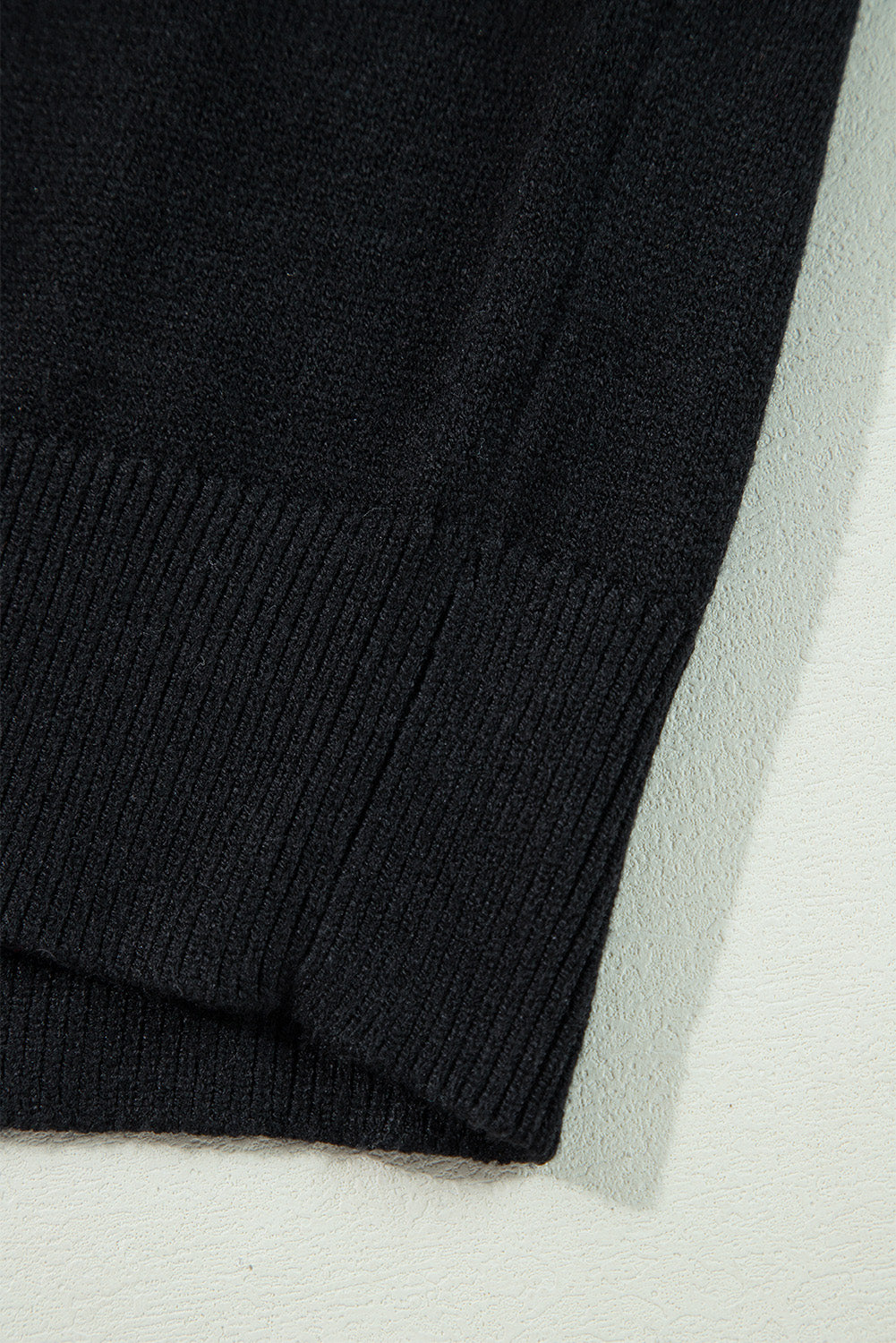 Black Boo Knitted Pattern Ribbed Edge Drop Shoulder Sweater