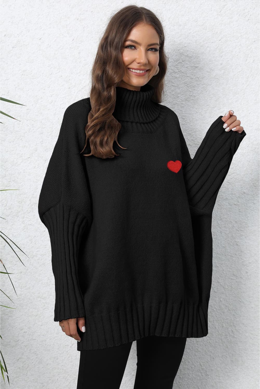 Turtle Neck Long Sleeve Ribbed Sweater